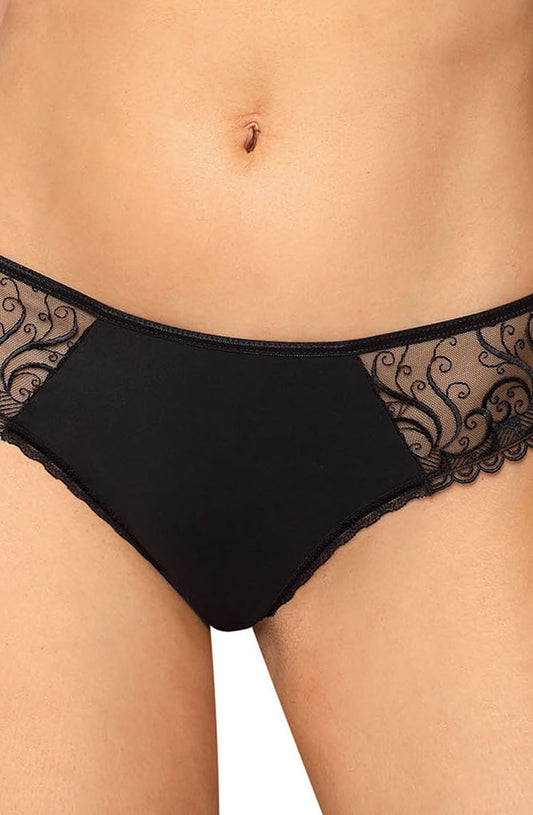 black embroidered thong close up embroidery detail