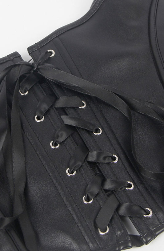 Faux leather corset top lace texture black luxury lingerie