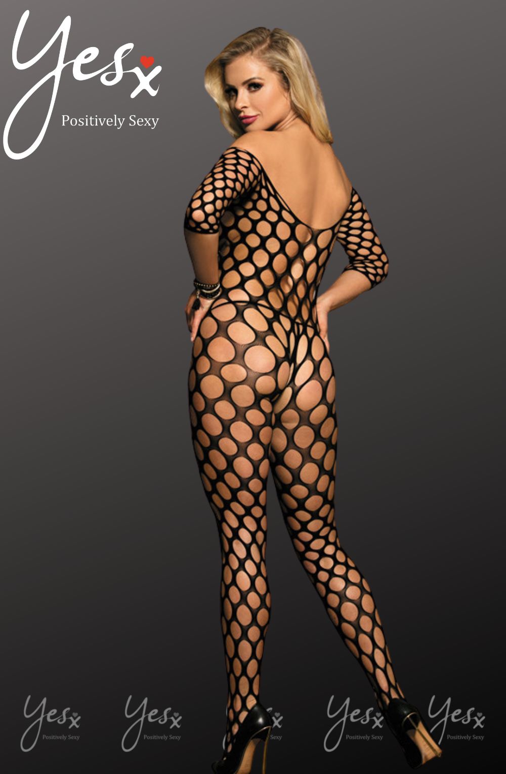 Geometric hole design detail black bodystocking