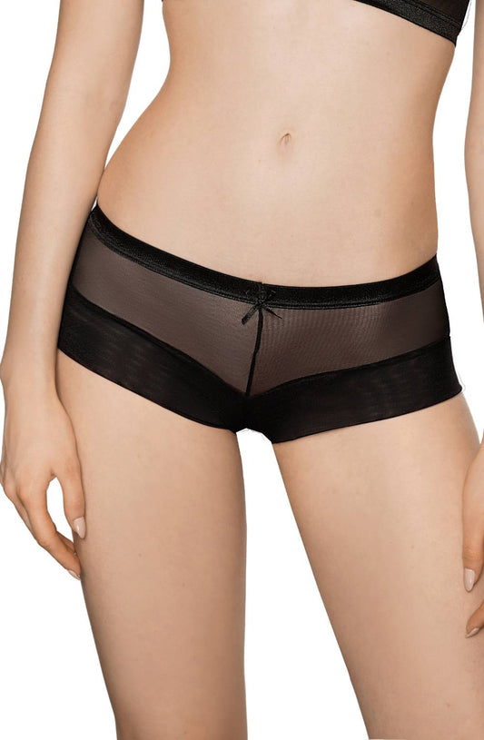 black lace brief front close up smooth fabric detail