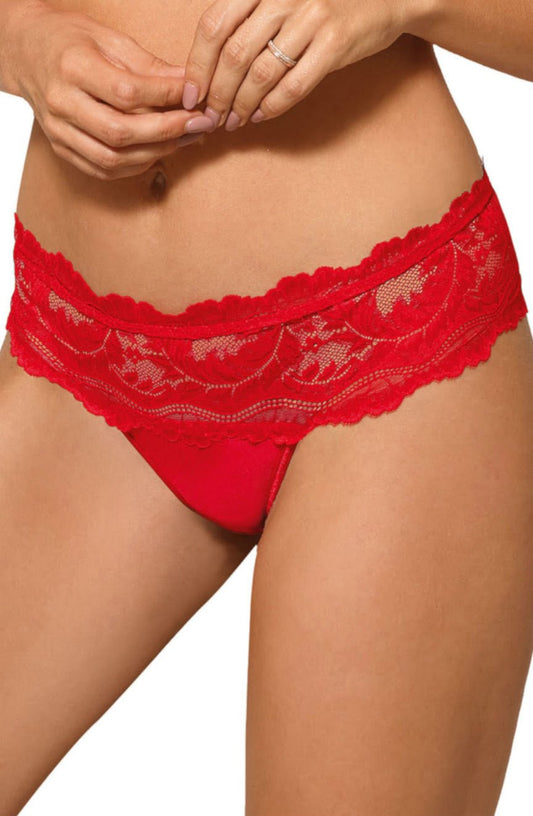 red lace thong close up sheer lace panel detail