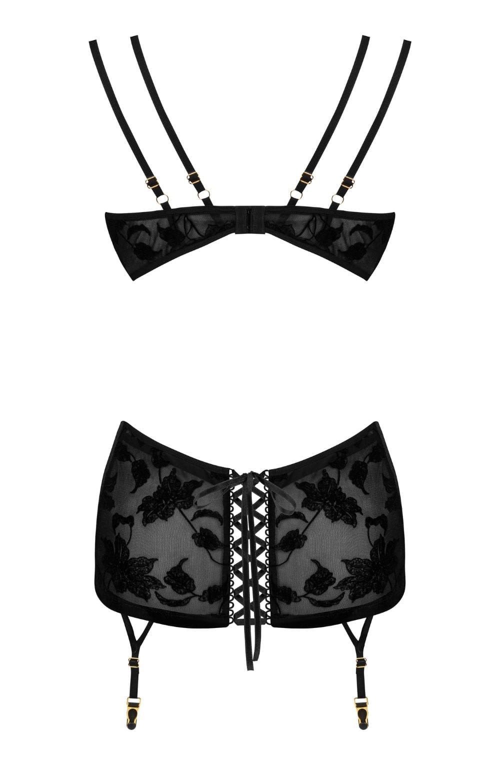 Black lace corset underwire and lace detail