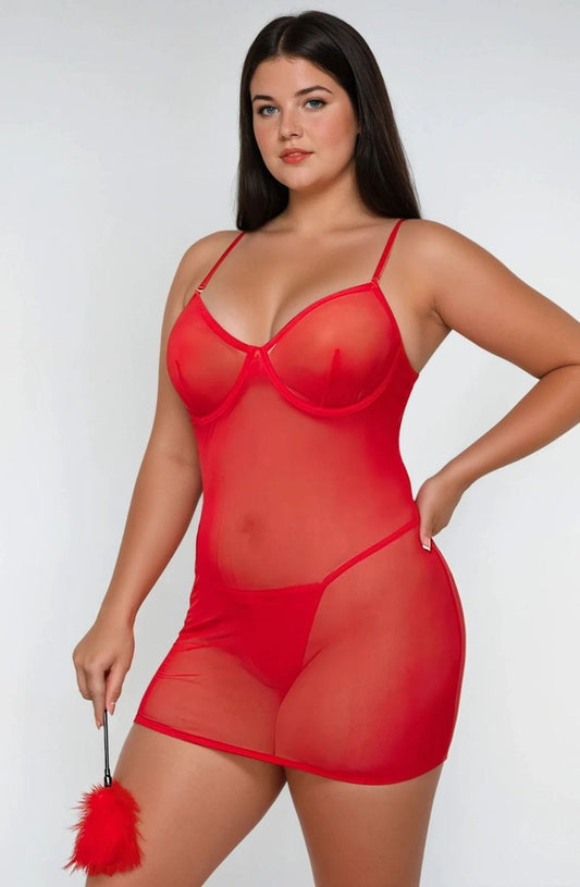 YesX Mesh Lingerie Set Red