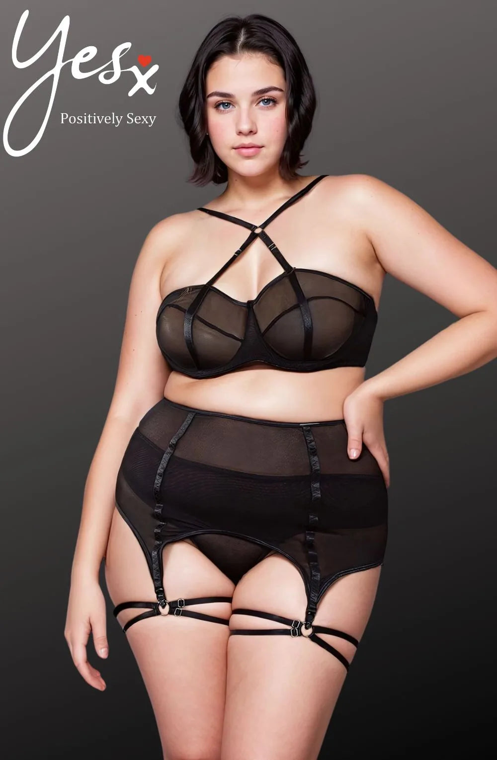 YX868Q Lingerie Set —  Black  — fullfacecover