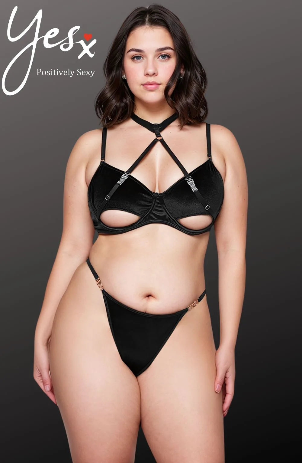 YX871Q Lingerie Set —  Black  — fullfacecover
