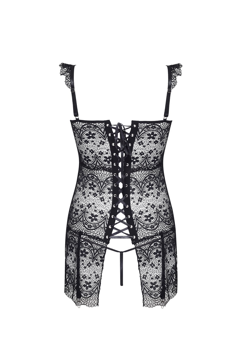 Black lace corset satin ribbon lacing back detail