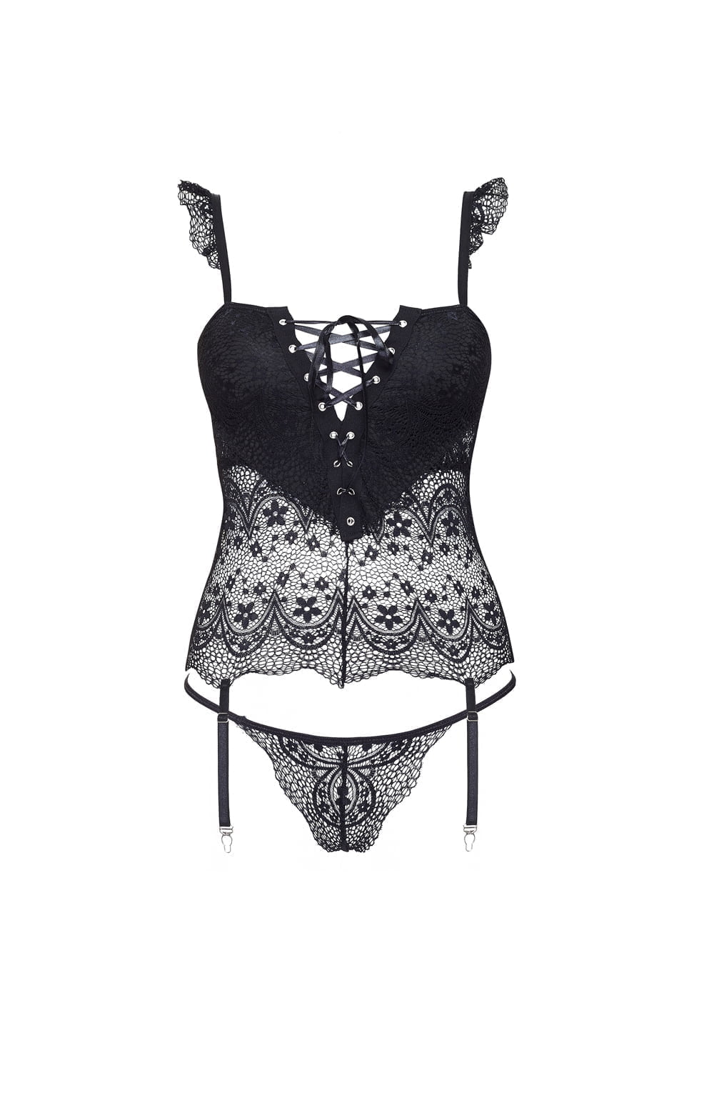 Black lace corset satin ribbon lacing detail