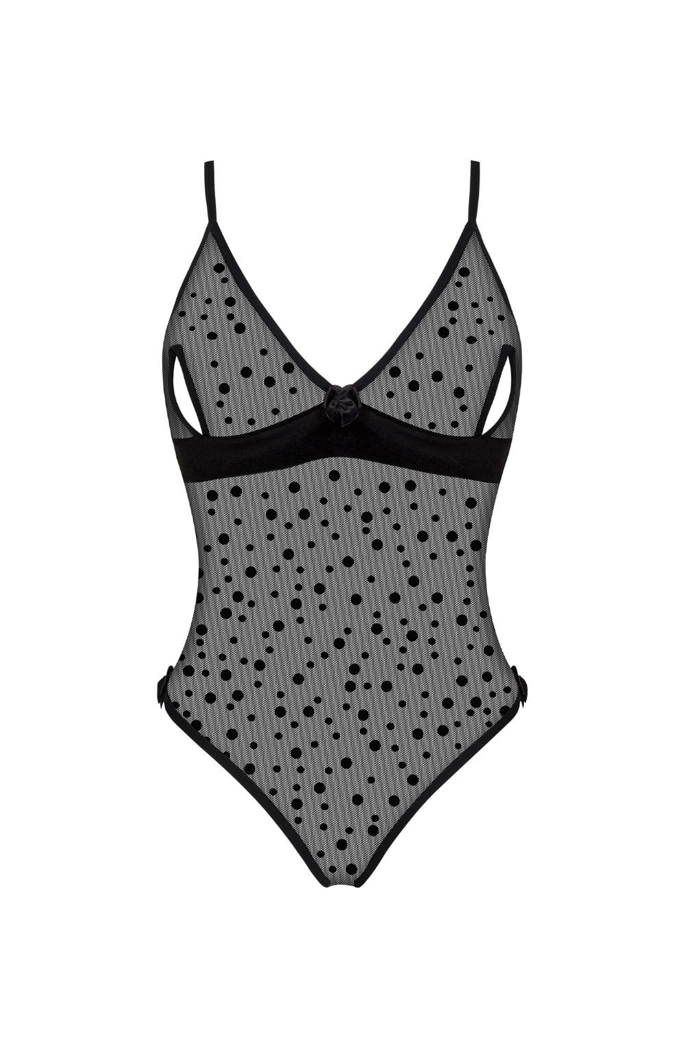 Snap closure front black sheer lace teddy comfort
