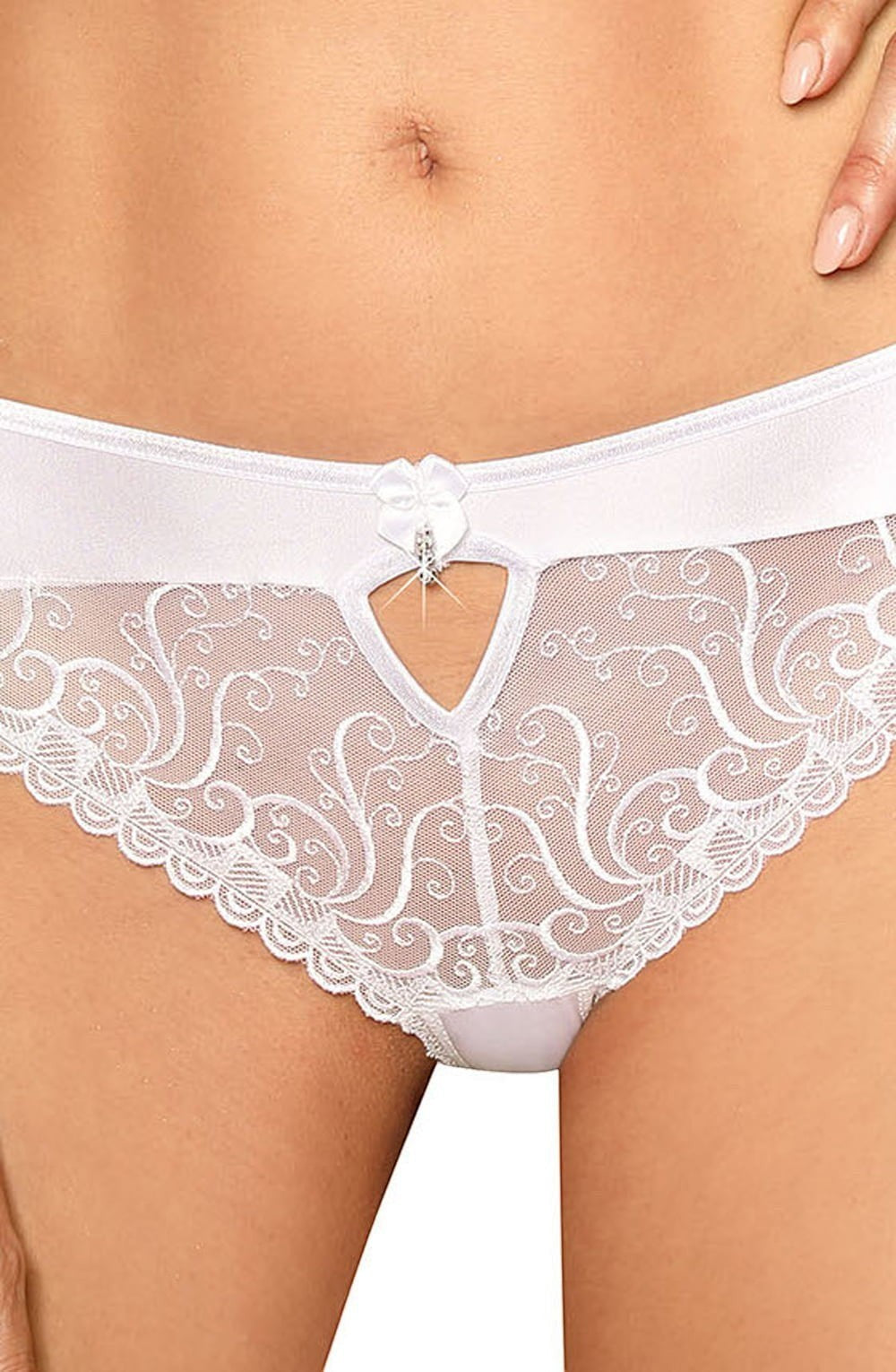 white embroidered brief close up jewel detail and embroidery