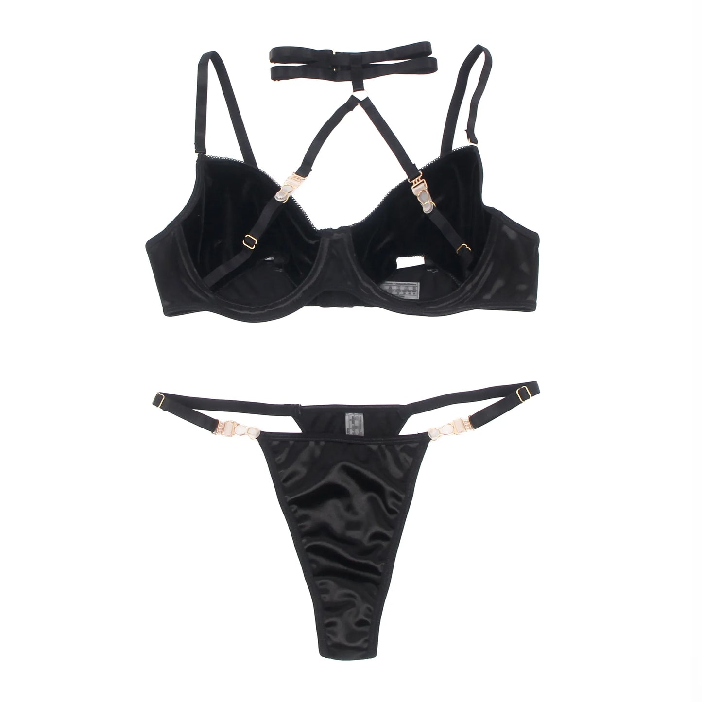 black lingerie bra structure detail with stitching and satin fabric