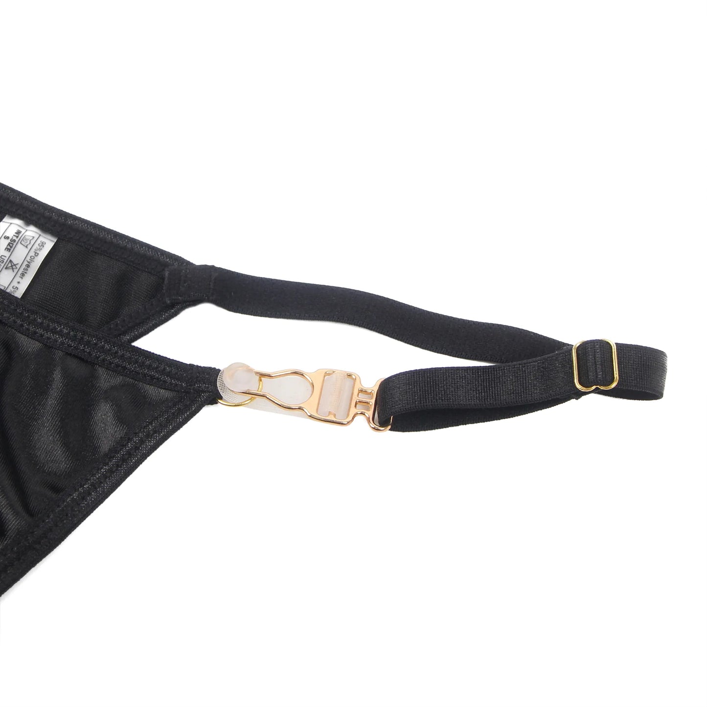 black lingerie adjustable strap with gold clip fastening details