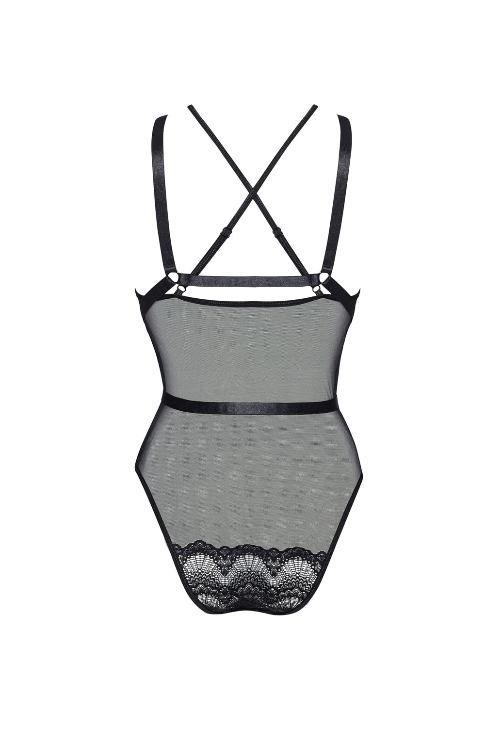 Suspender detail black lace teddy set