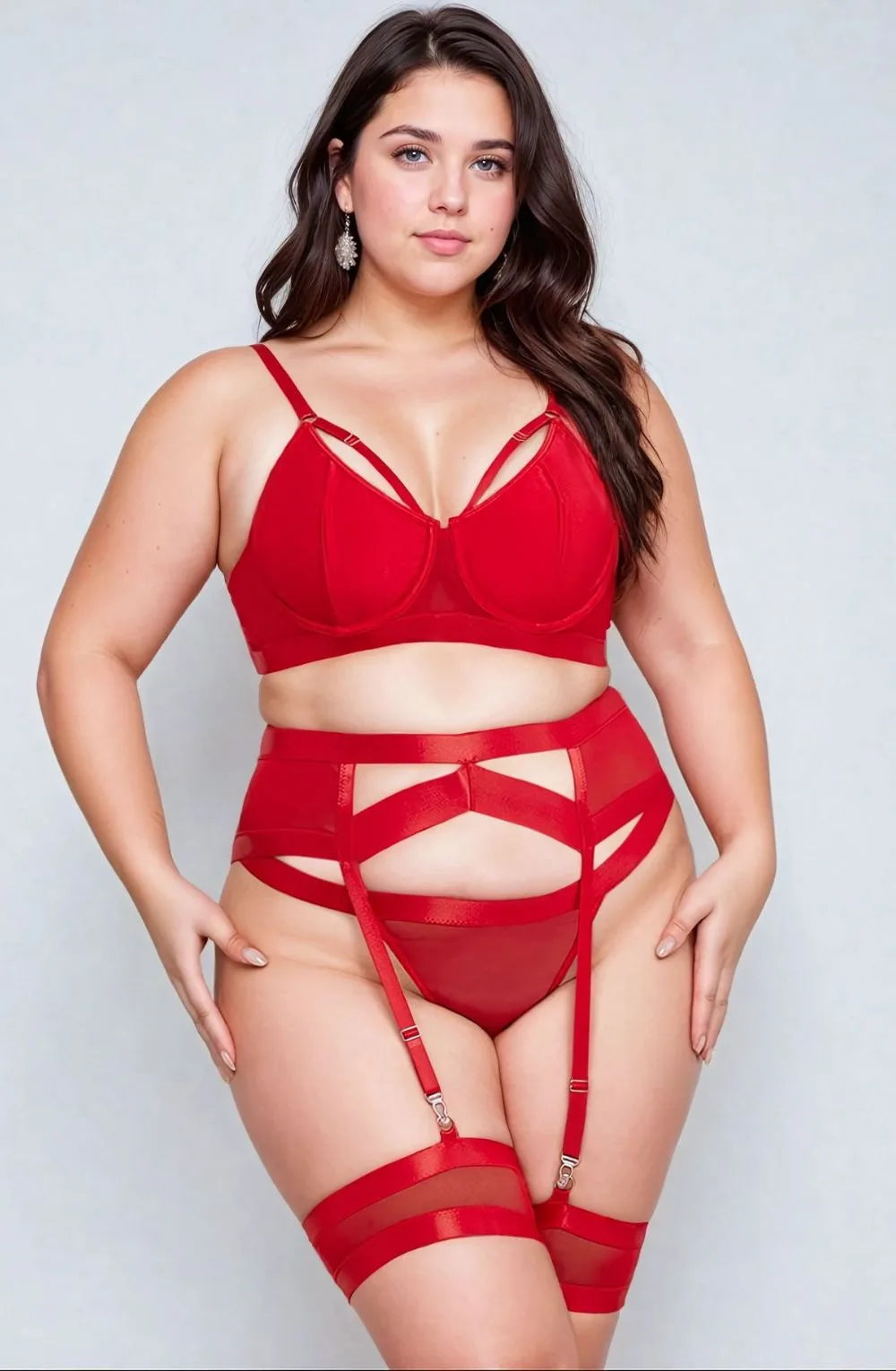 red lingerie set 4 piece strap detail bold feminine fit