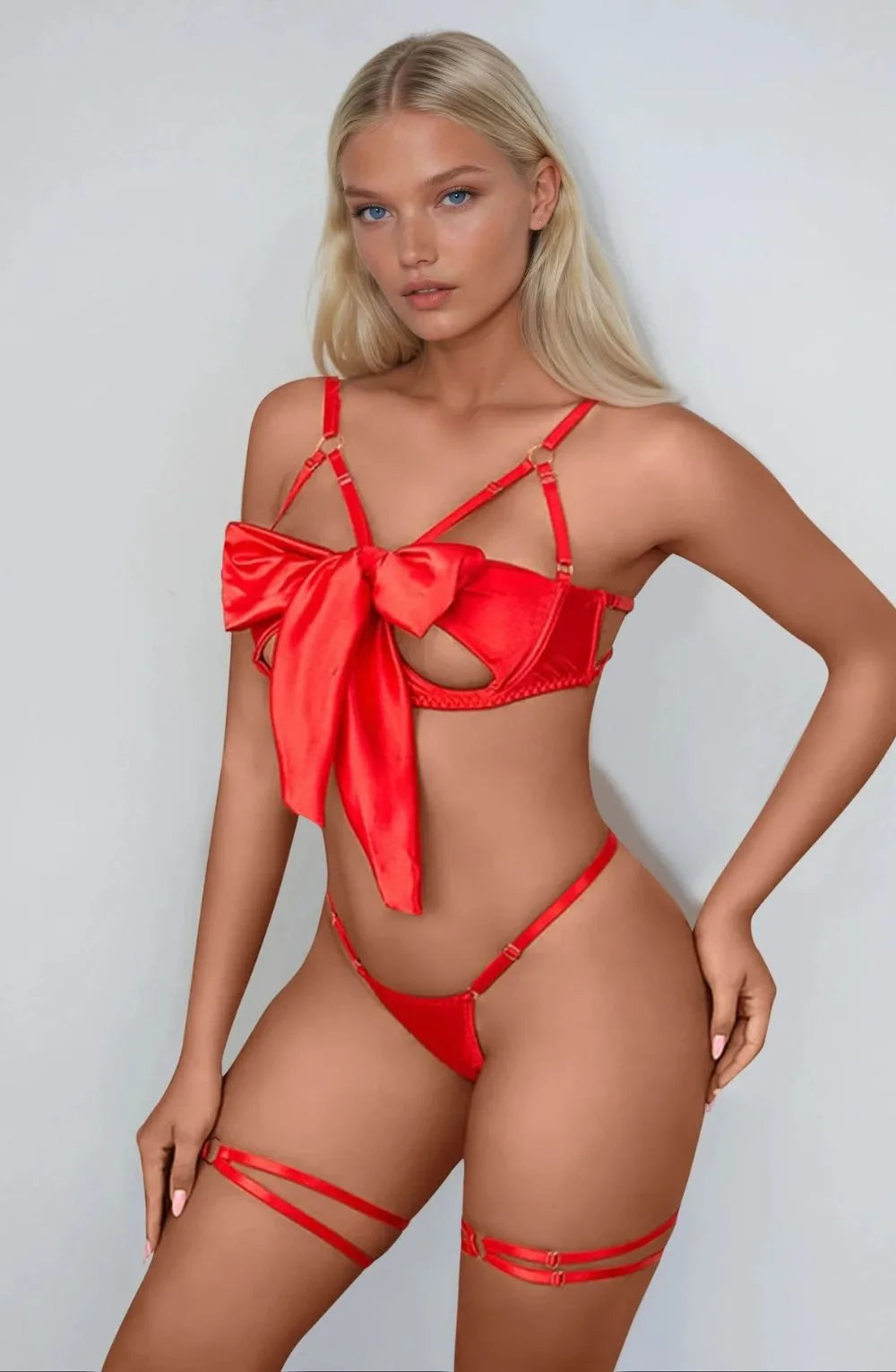 red lingerie set side view soft fabric fit