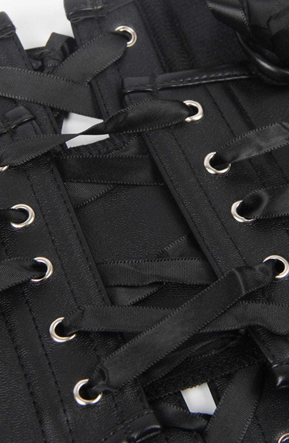 Faux leather corset top texture zoom in black luxury lingerie
