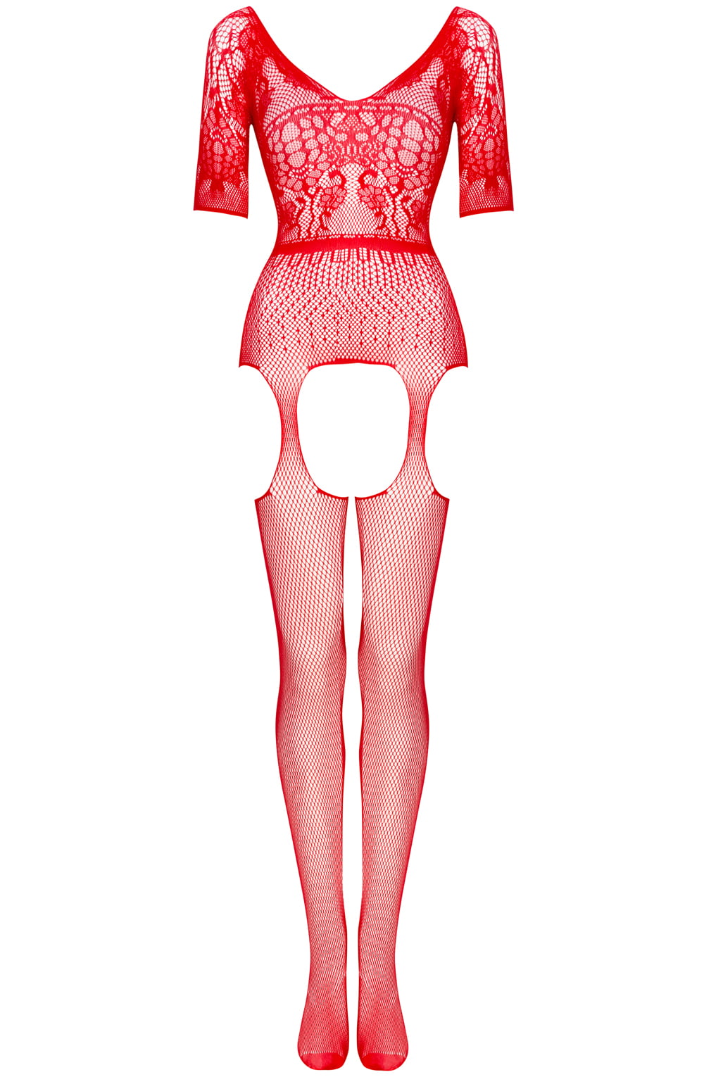 Fishnet detail red bodystocking
