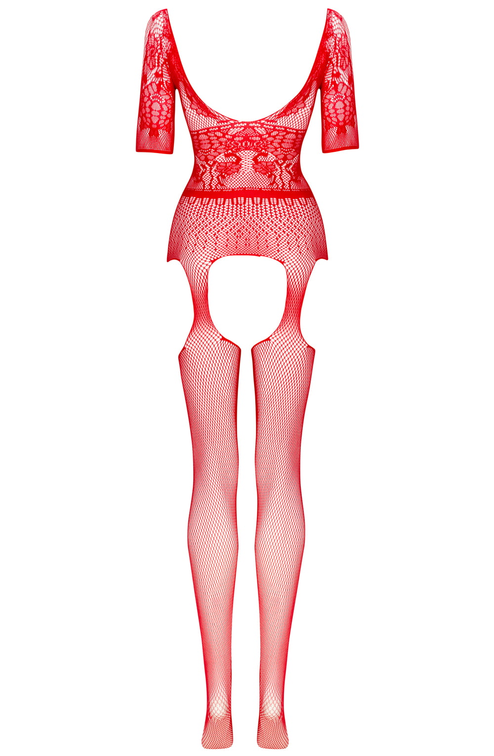 Red lace texture bodystocking close up