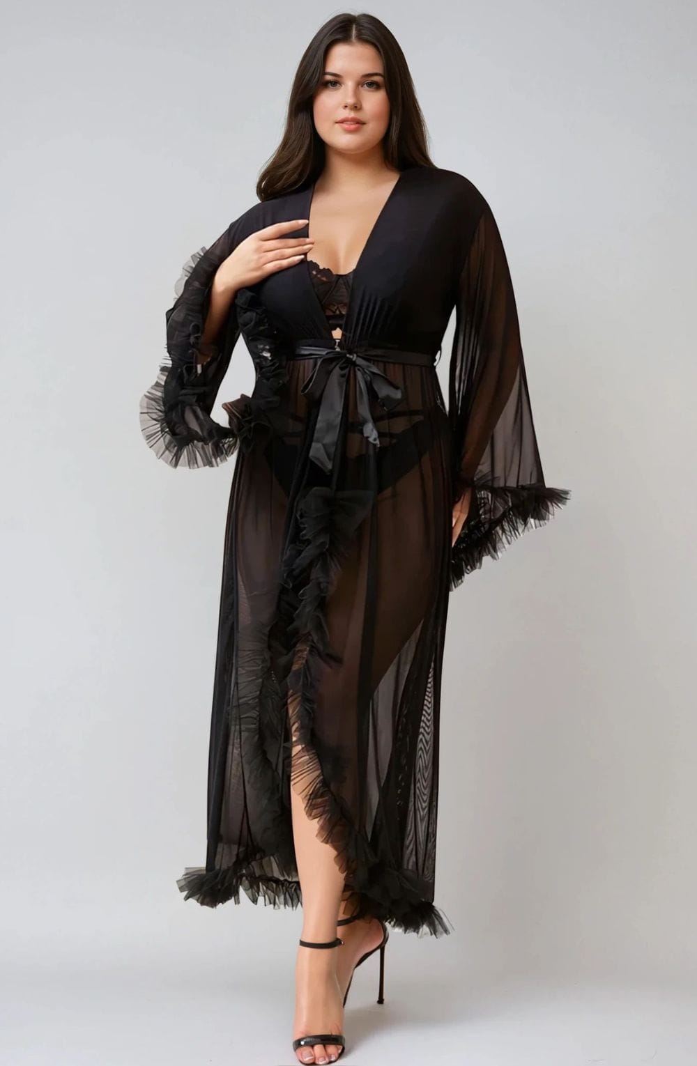Curve black sheer mesh robe luxury lingerie UK