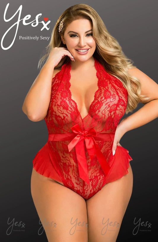 Curve red lace teddy plus size luxury lingerie UK