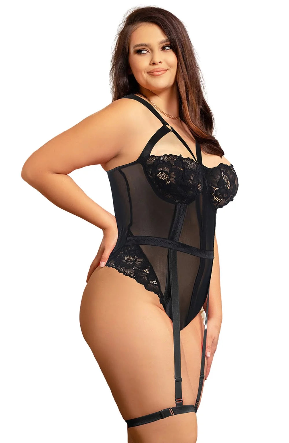 Eden black lace bodysuit luxury lingerie UK