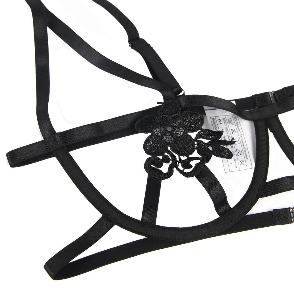 black bra close up embroidery and cut out detail