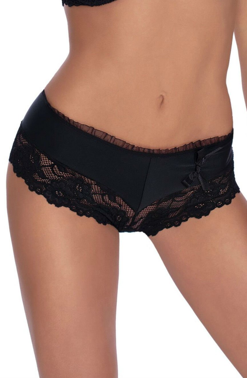 Delicate lace texture black lingerie shorts close up