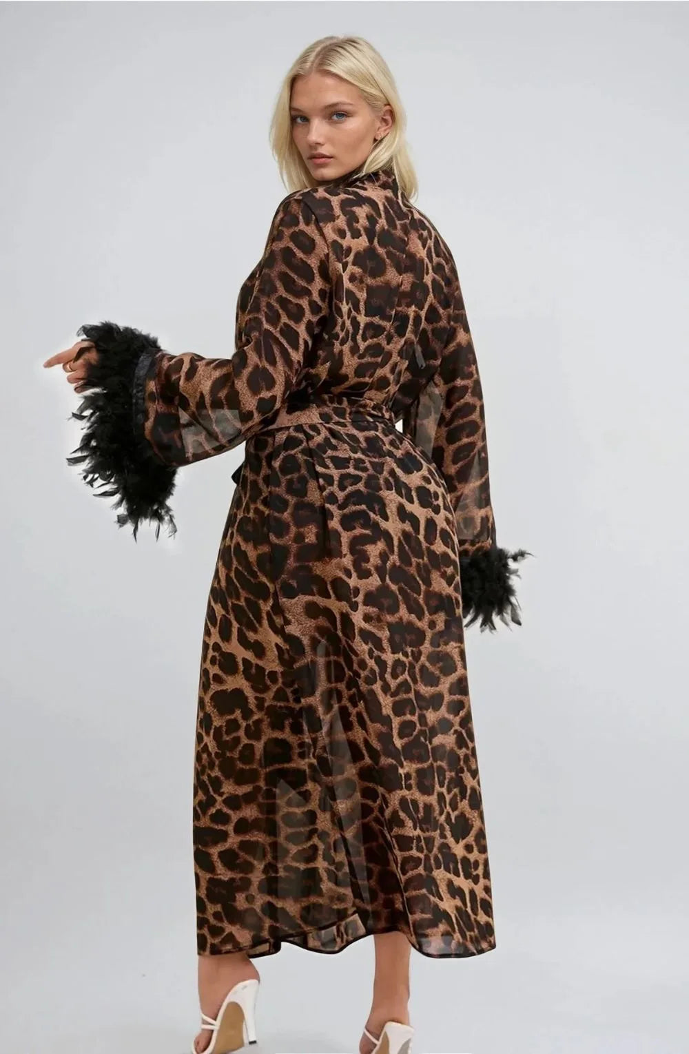 Black leopard print robe back view