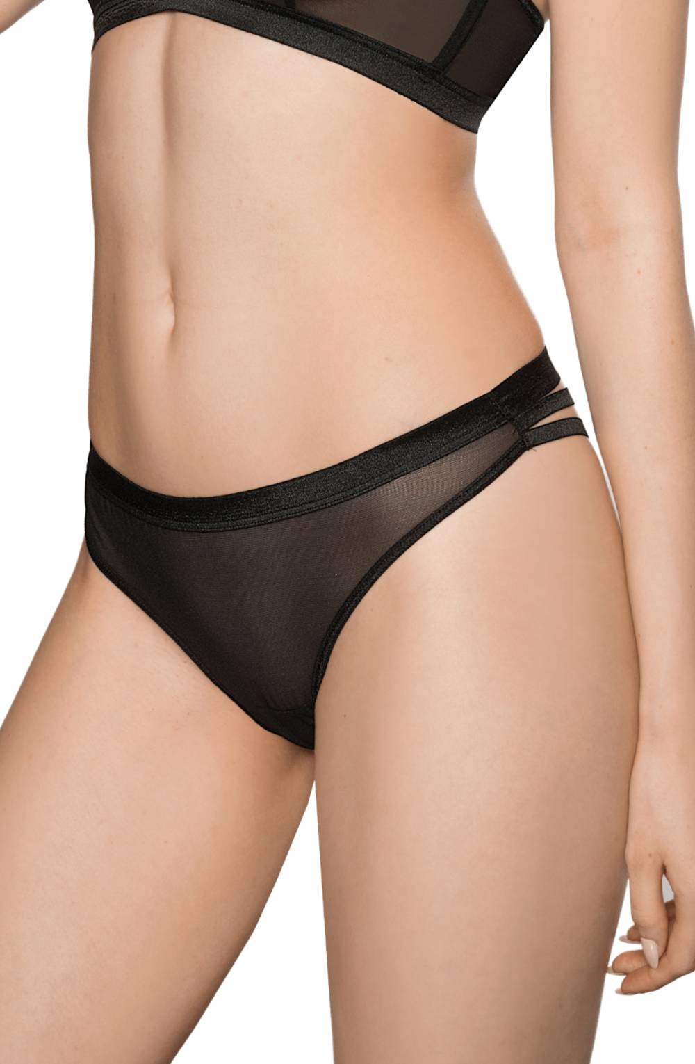 black lace thong side view soft stretch fabric