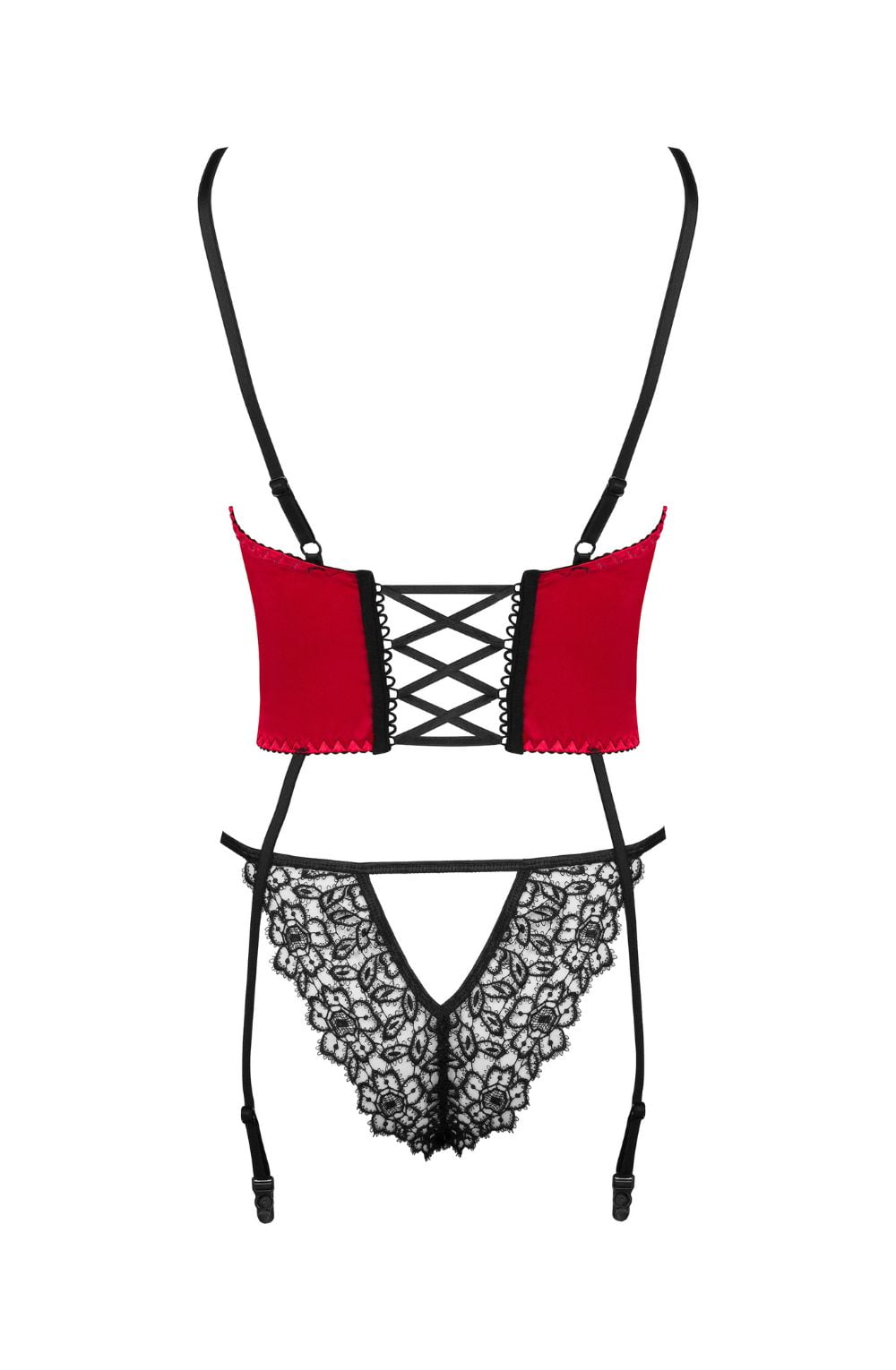Red satin and black guipure corset texture luxury lingerie