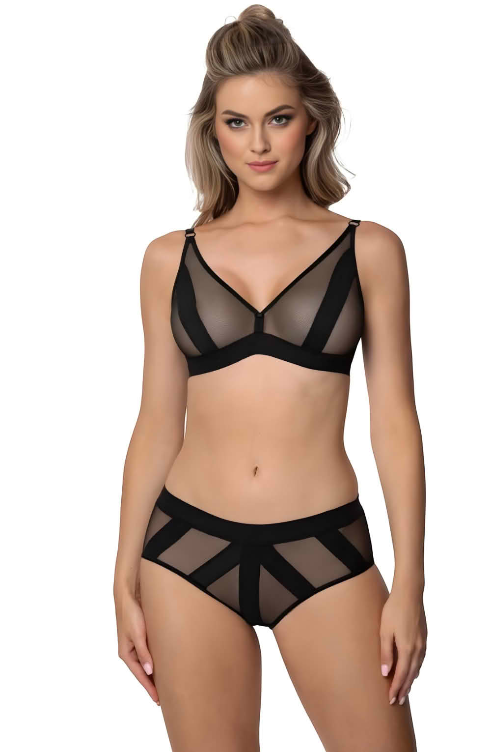 black mesh thong front view sheer transparent fabric [compressed]