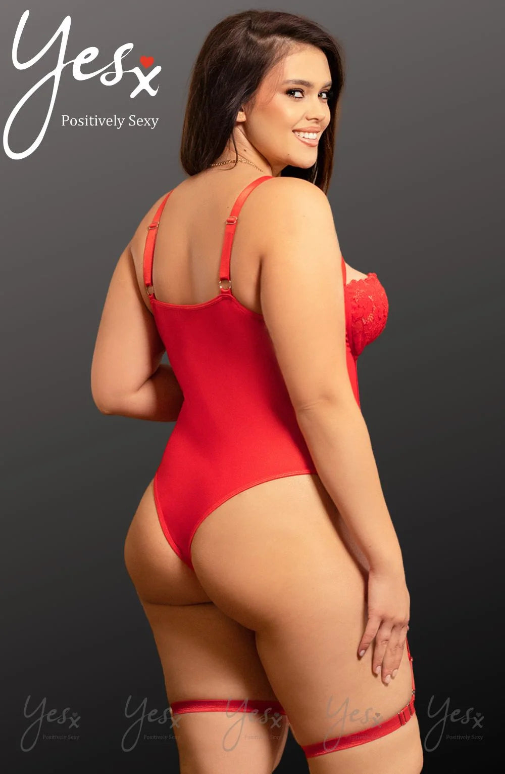 Red lace bodysuit back view adjustable straps