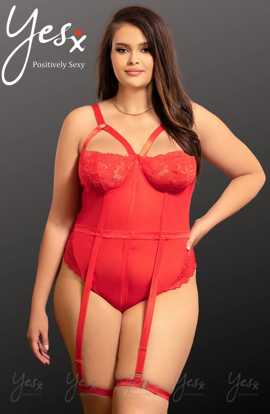 Red curve lace bodysuit plus size luxury lingerie UK