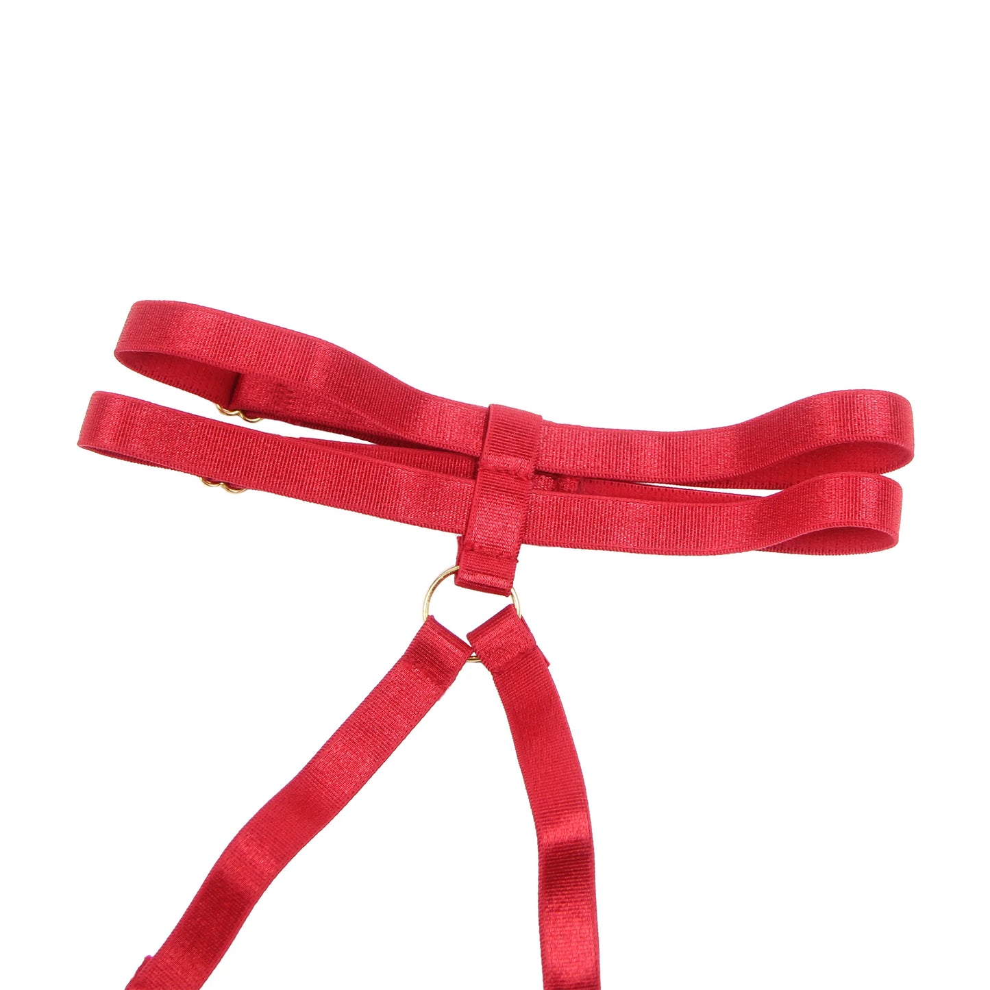 red lingerie back strap detail with ring and adjustable straps