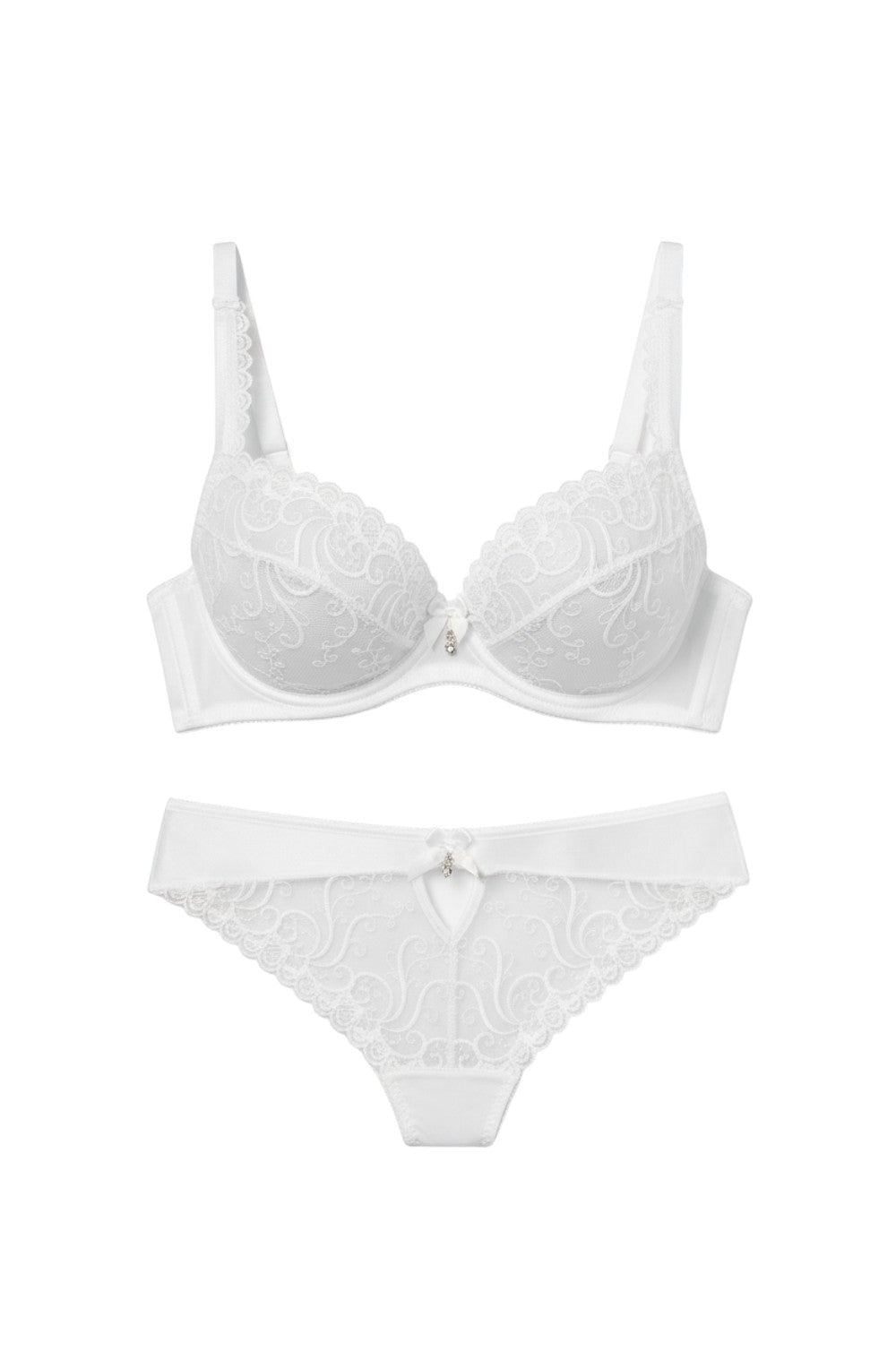 Sintimity Anuk white embroidered stretch lace brief with satin trim and a small jewel accent.