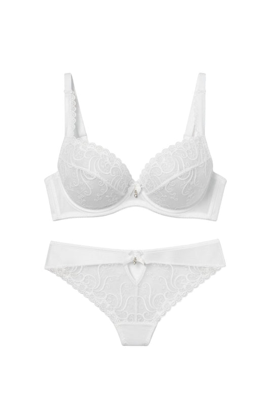 Sintimity Anuk white embroidered stretch lace brief with satin trim and a small jewel accent.