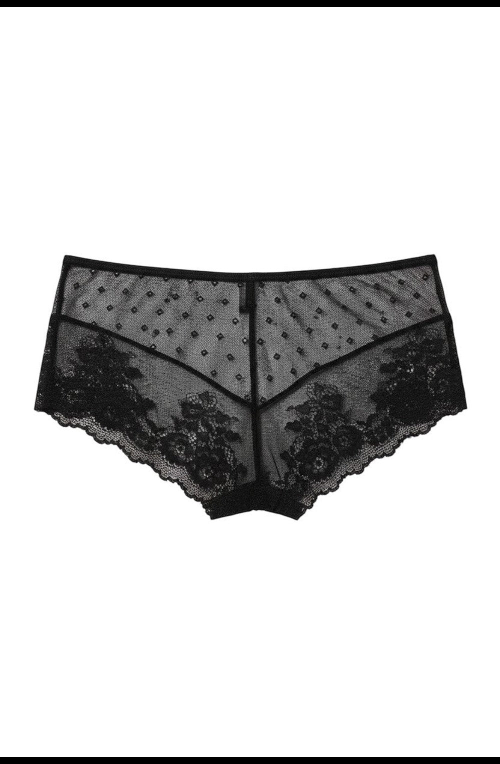 Sintimity Kena black lace brief with delicate floral pattern and subtle metallic blue accents, offering a flattering and comfortable fit.