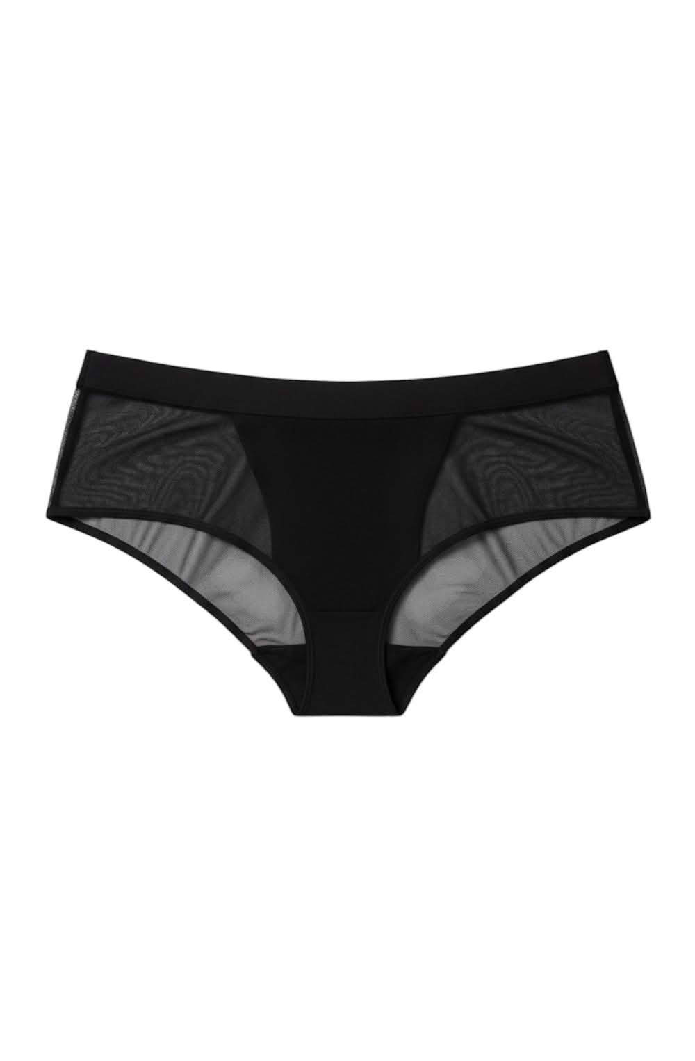 Sintimity Pasomela black mesh brief with sheer panels and smooth edges. Mid-rise fit. [compressed]