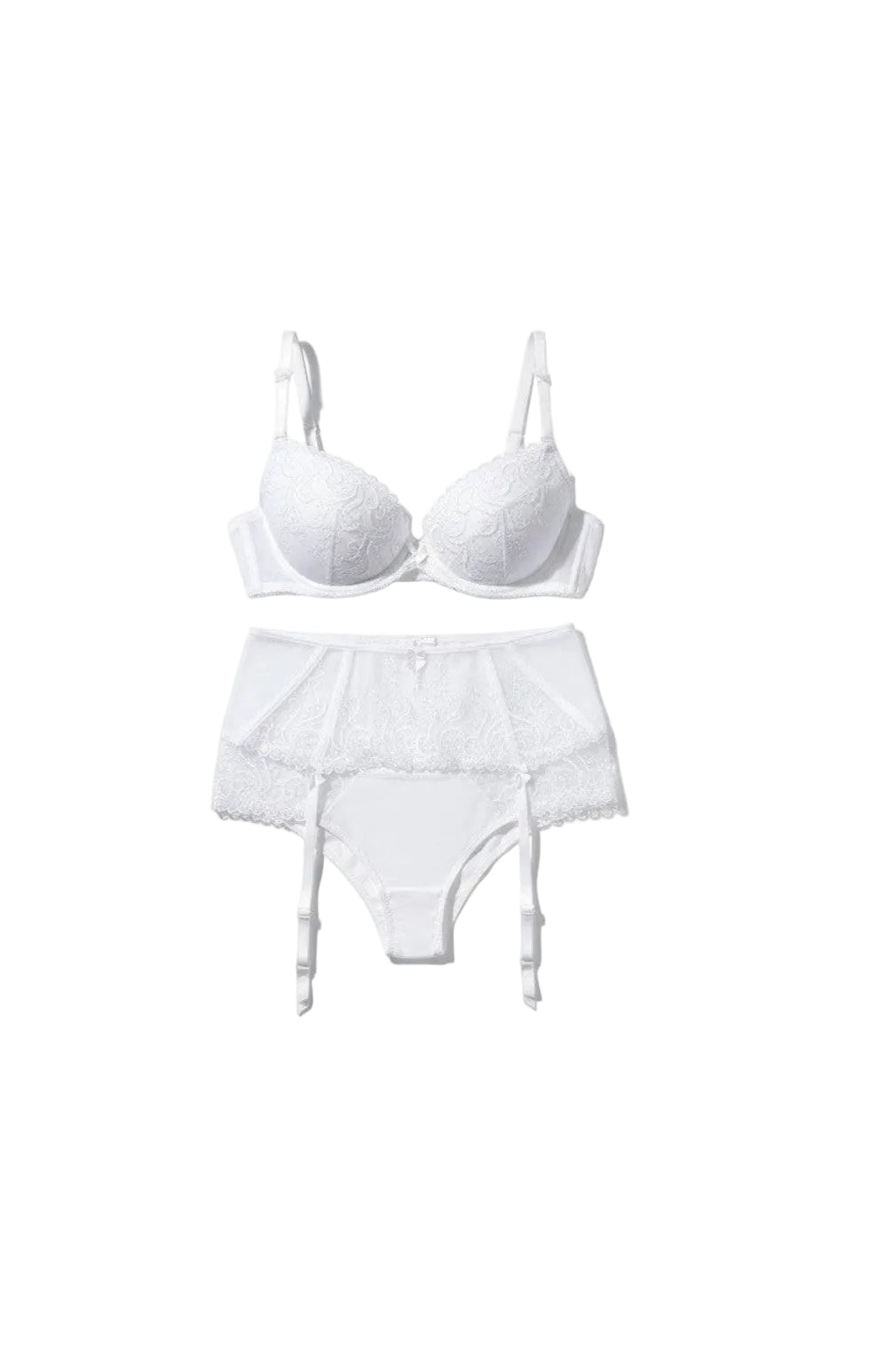 Sintimity Anuk white lace embroidered push-up bra with underwire and removable pads.