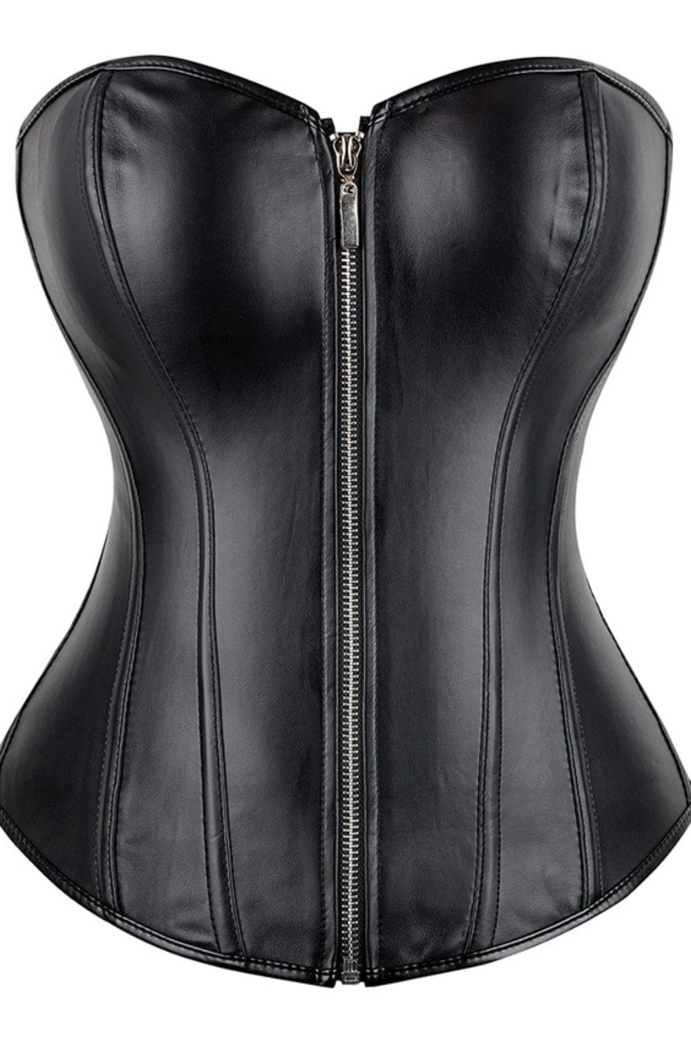 Black leather look corset front view luxury lingerie