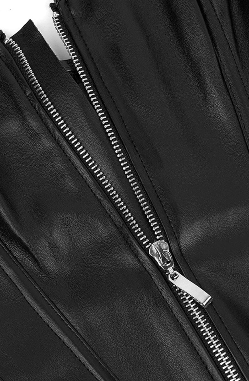 Black leather look corset zip and boning detail