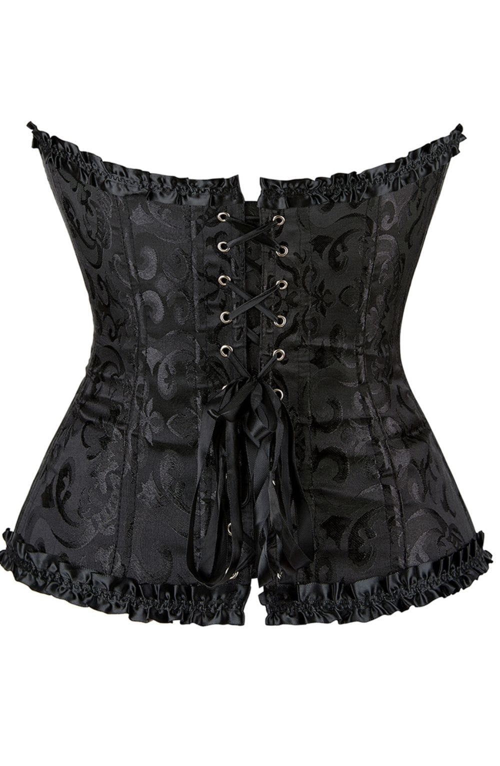 Black vintage corset front view with ribbon lacing